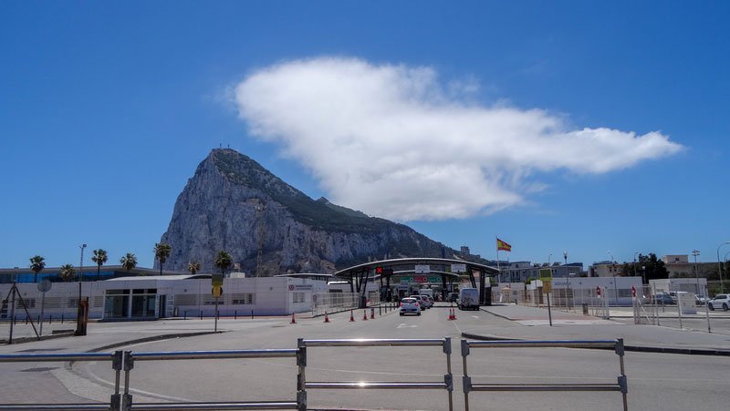 Modern days border between Gibraltar and Spain 